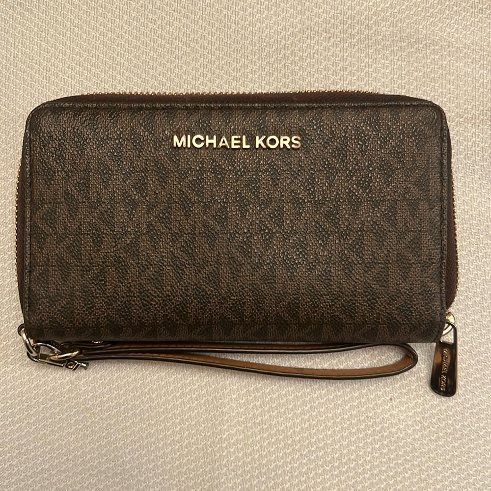 Brown Michael Kors wristlet wallet